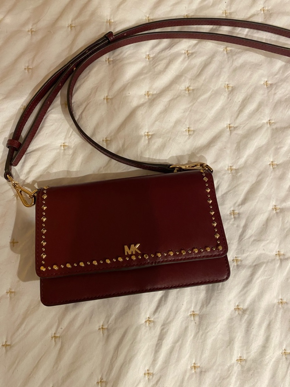 Michael Kors Wine Leather Studded Crossbody Bag
